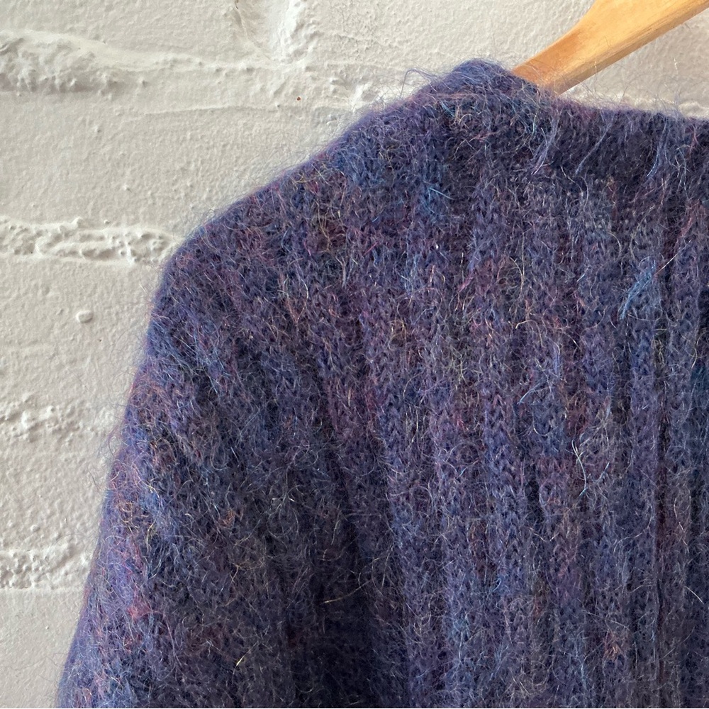 Vintage 90s Express Tricot Mohair Blend Boxy Chunky Cardigan Sweater Grandpa L - Picture 8 of 13